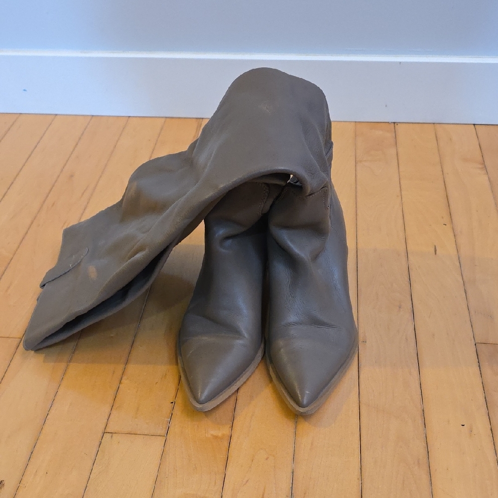 Gray Women's Leather Knee High Boots